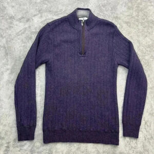 Carroll and Co Sweater Womens Size Large Purple Royal Alpaca 1/4 Zip SMALL HOLE